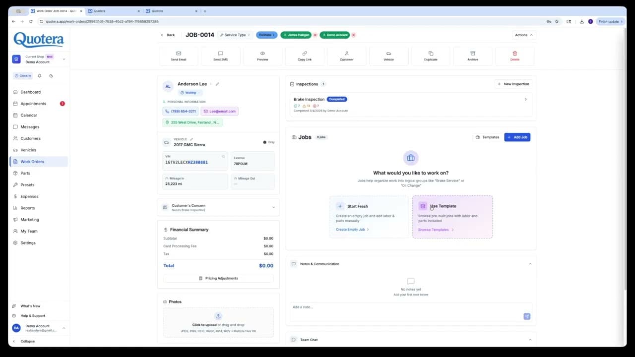 Dashboard, Work Orders, Customers & Assets